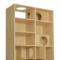 Bild in Galerie-Betrachter laden, Modern 2-in-1 wooden cat house bookshelf by Sangria Beech, cat tree display cabinet with circular openings
