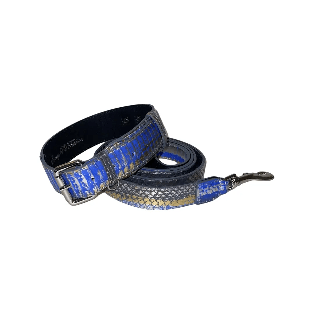 Rogue Collars Snakeskin Blue Set With Silver Hardware by Allysa Payne Beverly Hills