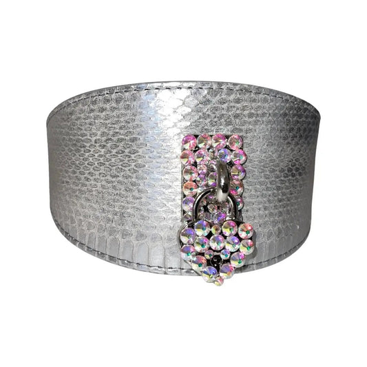Love Collection cuff bracelet by Allysa Payne Beverly Hills, silver textured metal with crystal-embellished lock charm