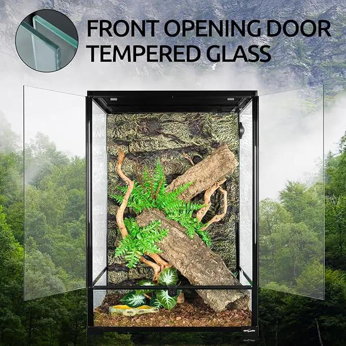 REPTIZOO 90 Gallon glass reptile terrarium with front-opening tempered glass doors and top ventilation, 24x24x36