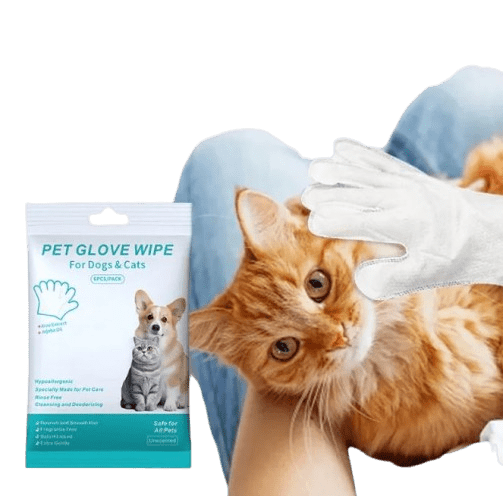 Premium Pet Cleaning Gloves And Safe Hygiene Wipes Kit For Dogs Cats by For Animals, With Love