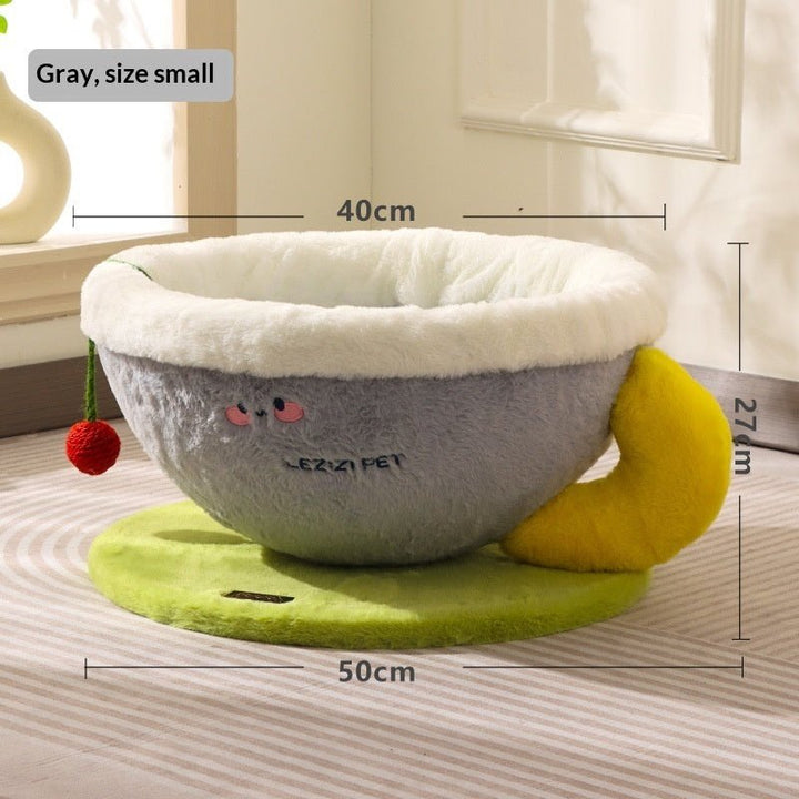 Small gray plush cup bed dimension chart