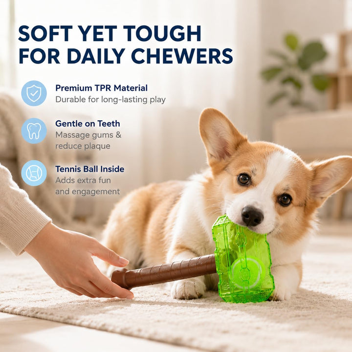 Green hammer toy with supplier chewing claims