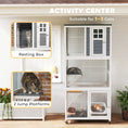 Load image into Gallery viewer, 74-inch wooden catio outdoor enclosure in white with mesh panels and wheeled base; 2 jump platforms

