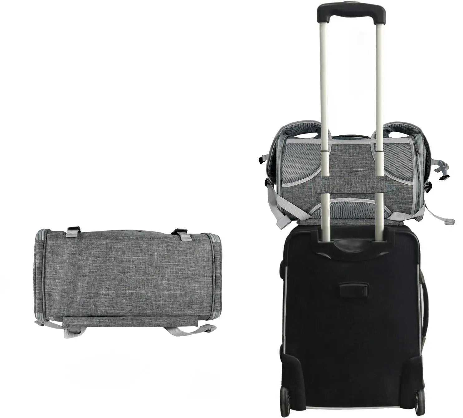 Mr. Peanut's Monterey Series airline-compliant horizontal backpack pet carrier in gray fabric