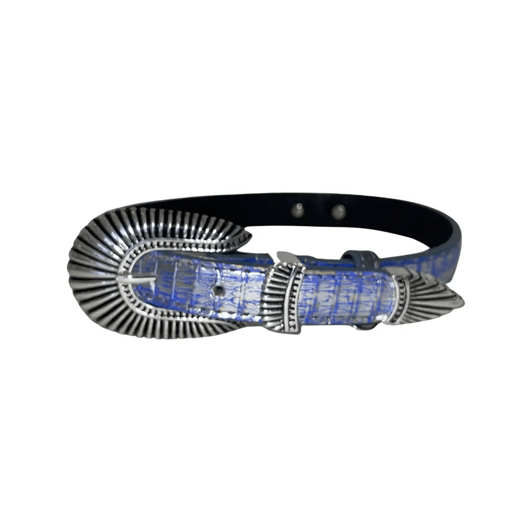 Blue Silver Snake Necklace With Italian Hardware by Allysa Payne Beverly Hills