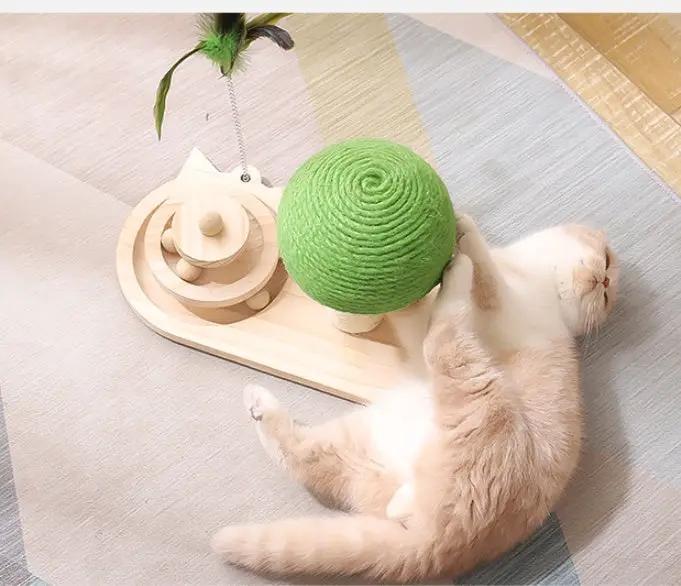 Solid Wood Interactive Cat Turntable Scratcher Double Sisal Balls by Sell My Stuff