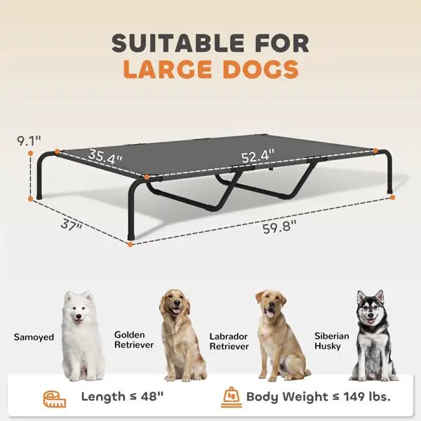 Dog Cot Cooling Pet Bed, dark gray fabric top with black metal frame