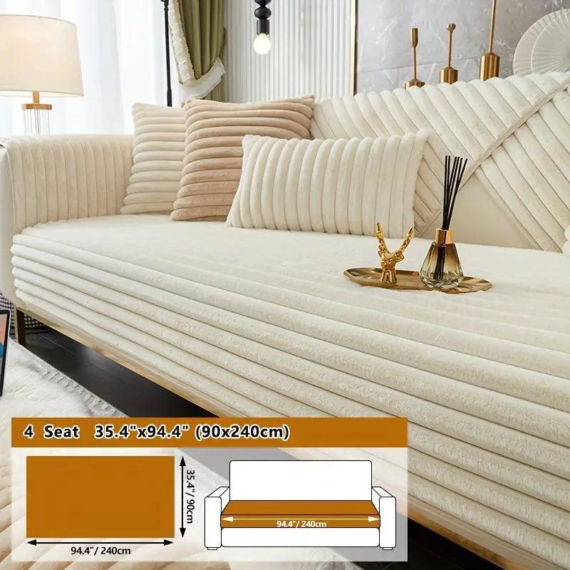 Luxurious rabbit fur sofa slipcover for dog use in light grey, non-slip backing, topspet for 4-seat sofas.