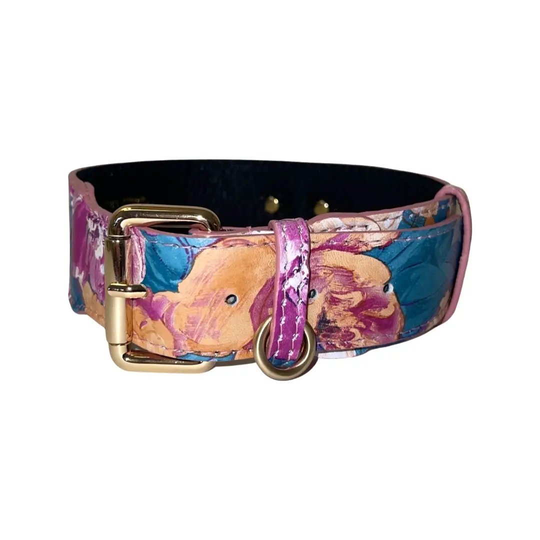 Floral Print Italian Leather Classic Collar by Allysa Payne Beverly Hills