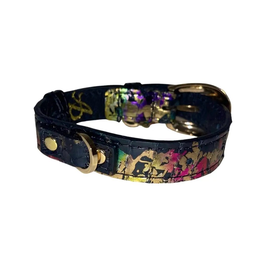 Beaded Art Deco Snake Collar In Multi Color With Gold Hardware by Allysa Payne Beverly Hills