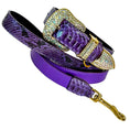 Load image into Gallery viewer, Amethyst Royale Python Set belt by Allysa Payne Beverly Hills; purple snakeskin with crystal-studded gold buckle

