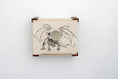 Gallery viewerに画像を読み込む, Enclosed Cat Bed - Cat Wall Cubby by Catastrophic Creations, beige canvas with dragon print and dark wood brackets
