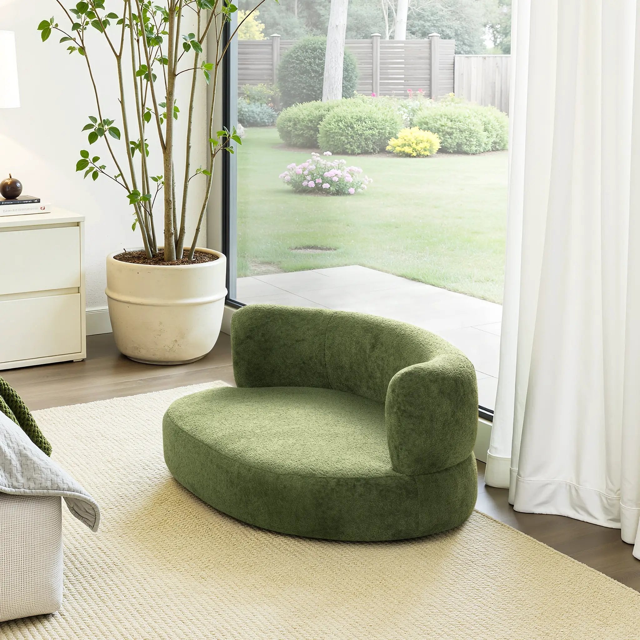 Shep 36' Curved Dog Sofa Bed Medium Moss Green Fleeced Teddy by HouseOfZazla