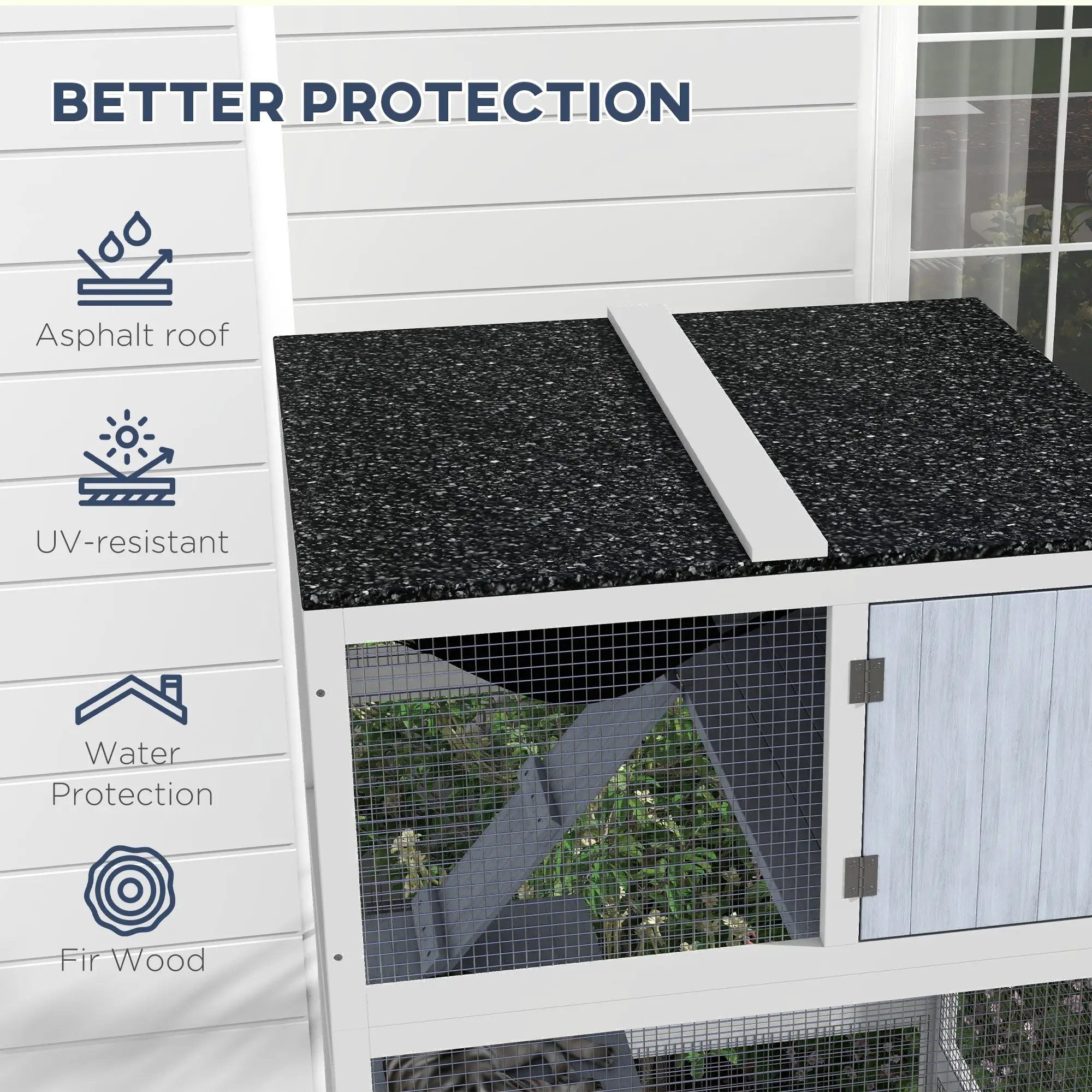 Catio outdoor cat enclosure on wheels, gray fir wood, with hammock by For Animals, With Love