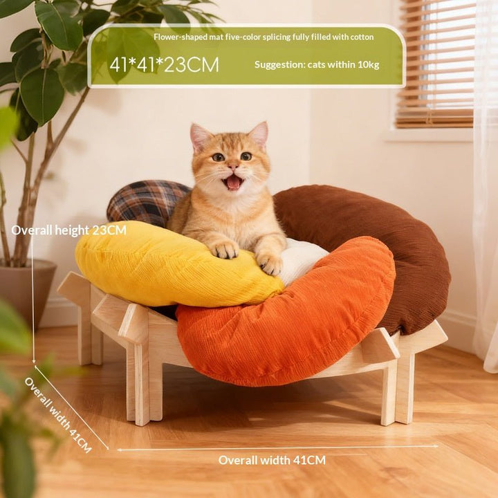 Warm color-block petal bed with exterior size overlay