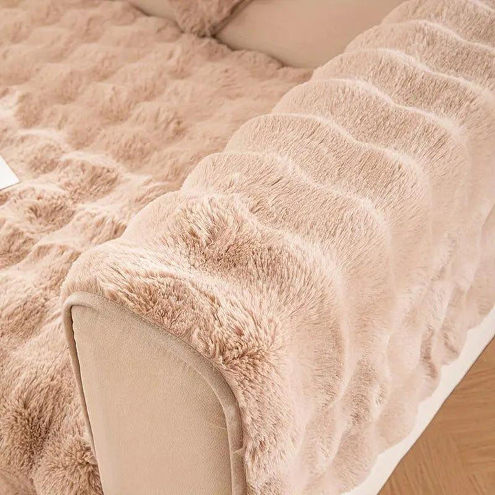 Molly Mutt Couch Cover by topspet in soft beige plush fabric, sofa protector