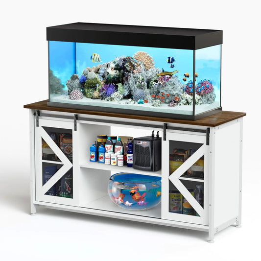 Tatub 75-90 Gallon Fish Tank Stand with Cabinet Heavy Duty Metal Large Aquarium Stand for Accessories Storage Reptile Tank Turtle Terrariums Table 1000+ LBS Capacity 58.9"x19.7"x32.6" H White - from For Animals, With Love