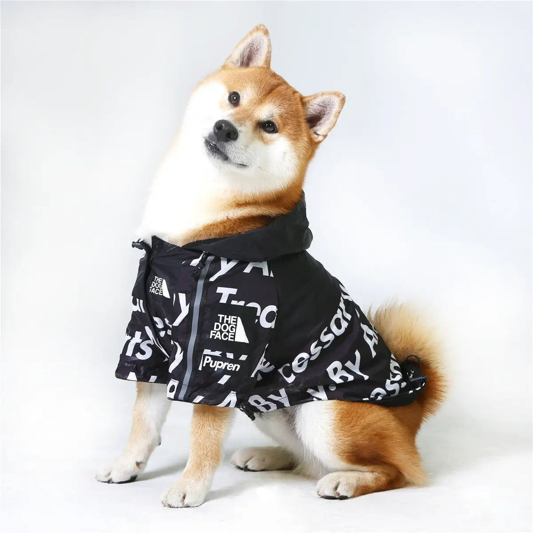 Windproof And Rainproof Dog Clothes Large Dog Raincoat Dog Pet Shell Jacket on a Shiba Inu.