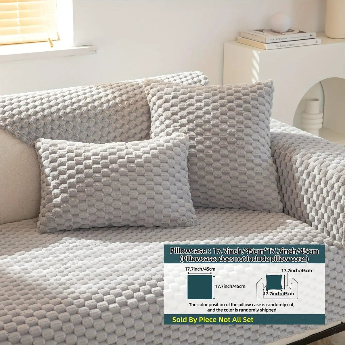 Plush Nordic Sofa Slipcover by topspet in light gray textured knit, non-slip couch cover