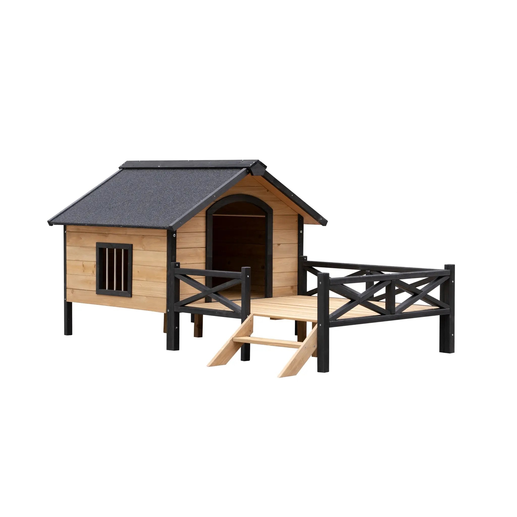 Outdoor Large Wooden Cabin House Style Dog Kennel with Porch by HouseOfZazla