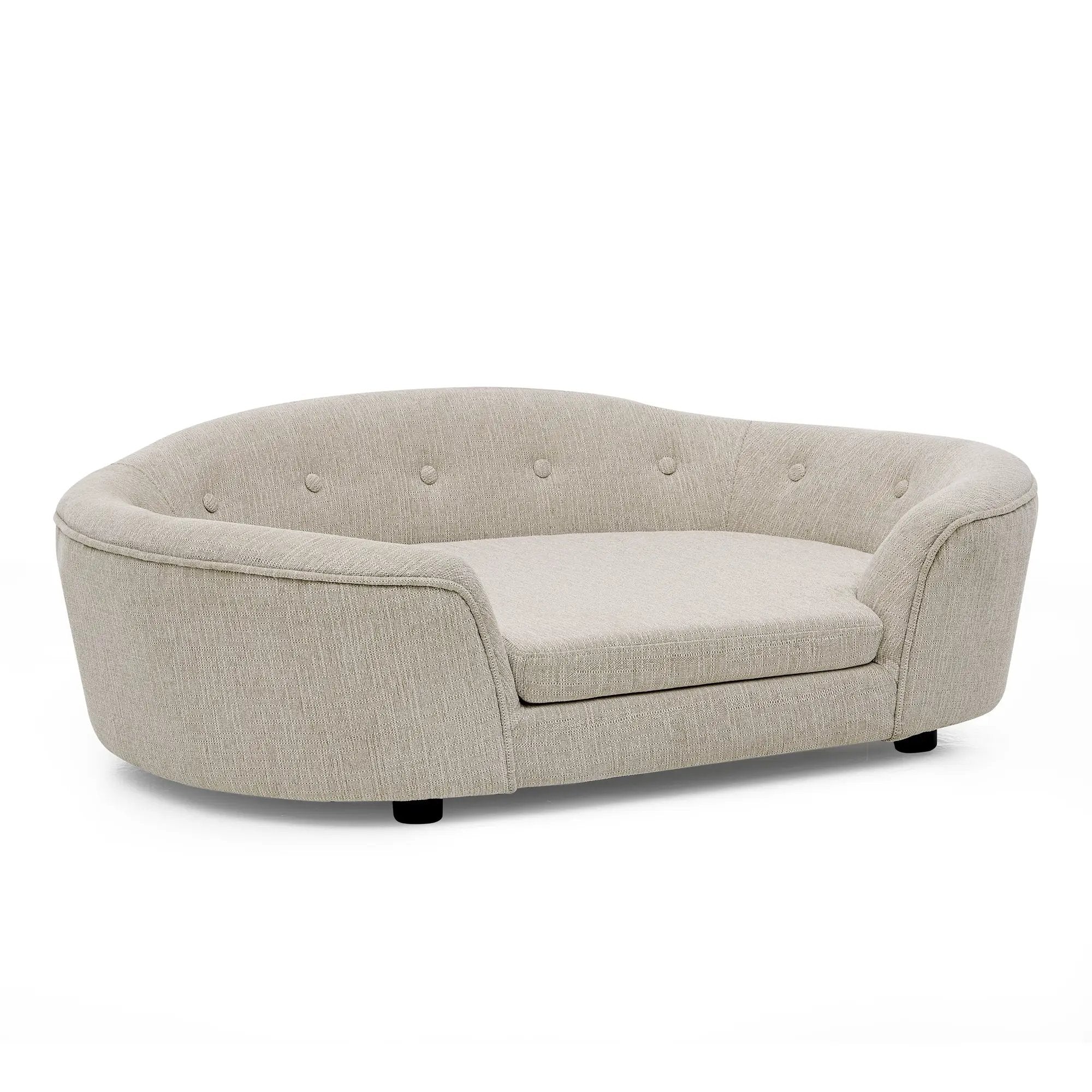 OVERSIZED Size Oval Semi-Enclosed Dog Sofa - Durable Linen Material, Button-Tufted Backrest, High-Center Low-Sides Support & Plush Comfort-Beige by HouseOfZazla