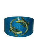 Carica l'immagine nel visualizzatore della galleria, Dark turquoise 3-inch wide snake collar with green rhinestone alligators by Allysa Payne Beverly Hills
