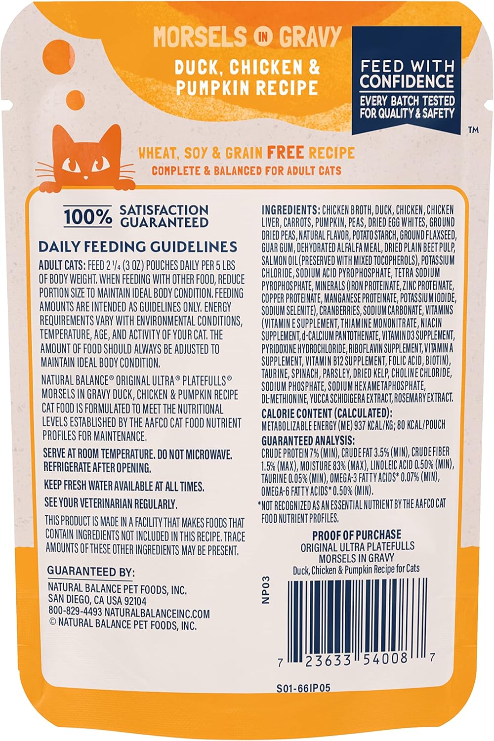 Natural Balance Cat Pouch Platefulls Duck, Chicken, Pumpkin (3oz)