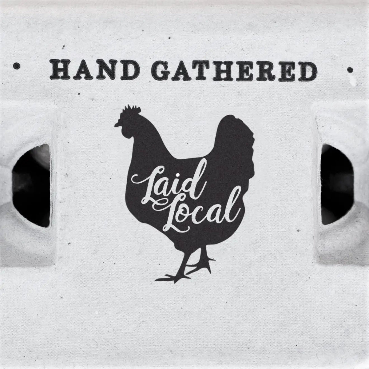 Egg cartons featuring Hand Gathered Laid Local chicken silhouette design