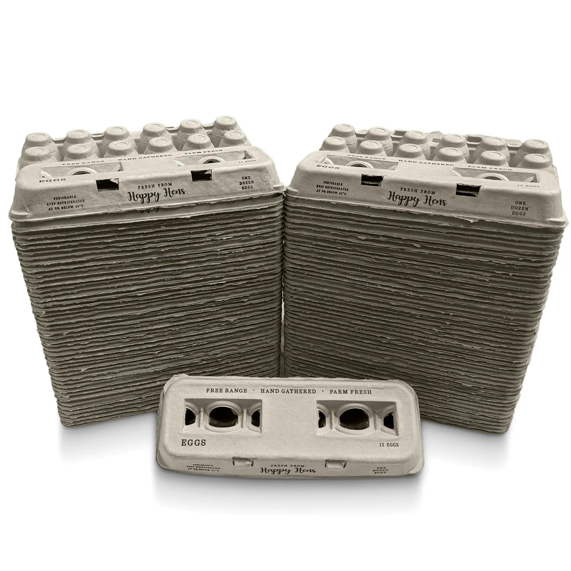 Henlay blank stamping egg cartons; cardboard, featuring Happy Hens branding