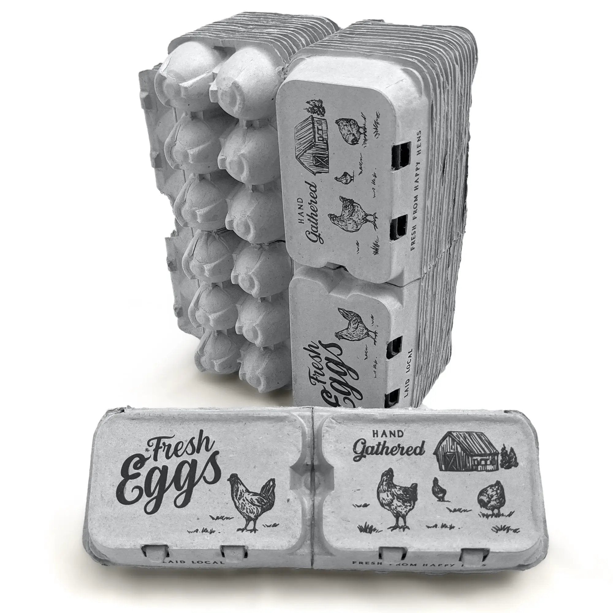 Split-apart egg cartons for 6 or 12 extra-large eggs; stacked pack
