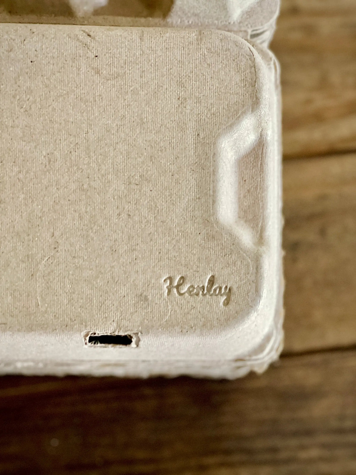 Henlay duck egg carton with blank flat top in natural kraft, holds six jumbo eggs.