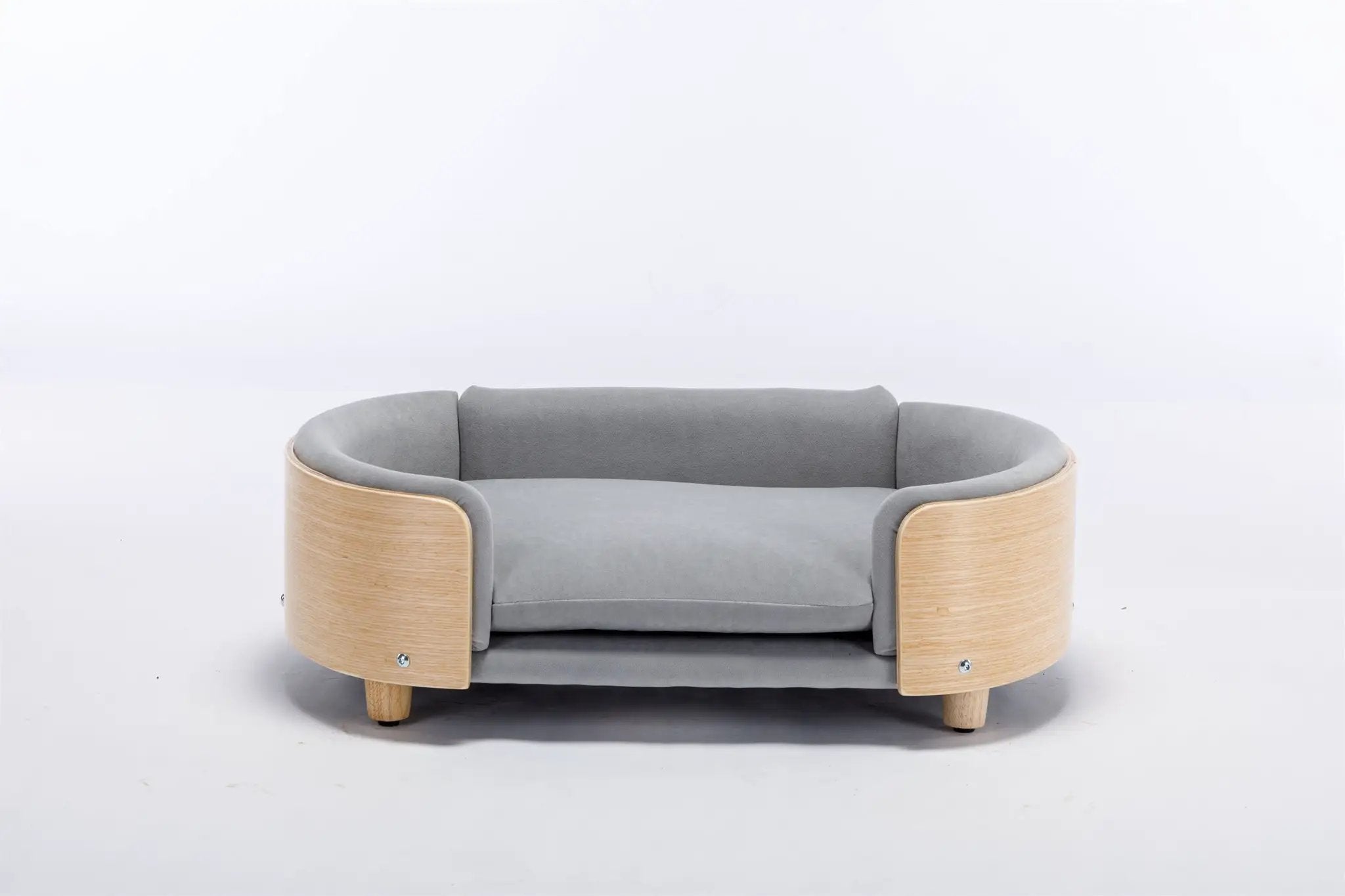 Scandinavian Style Elevated Dog Bed Pet Sofa Velvet Cushion Mid Size Light Grey by HouseOfZazla