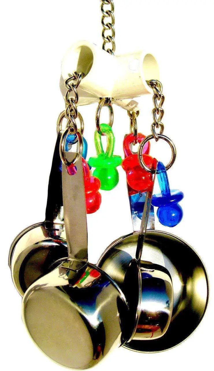 Luxury Durable Stainless Steel Parrot Bite Toy 4 Pot String 8x22cm by Sell My Stuff