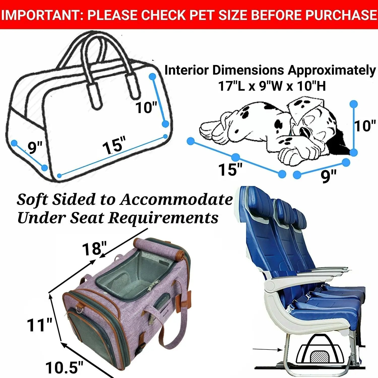 Mr. Peanut's Gold Series V2.0 Pet Carrier, air-travel approved soft-sided under-seat carrier (17L x 9W x 10H)