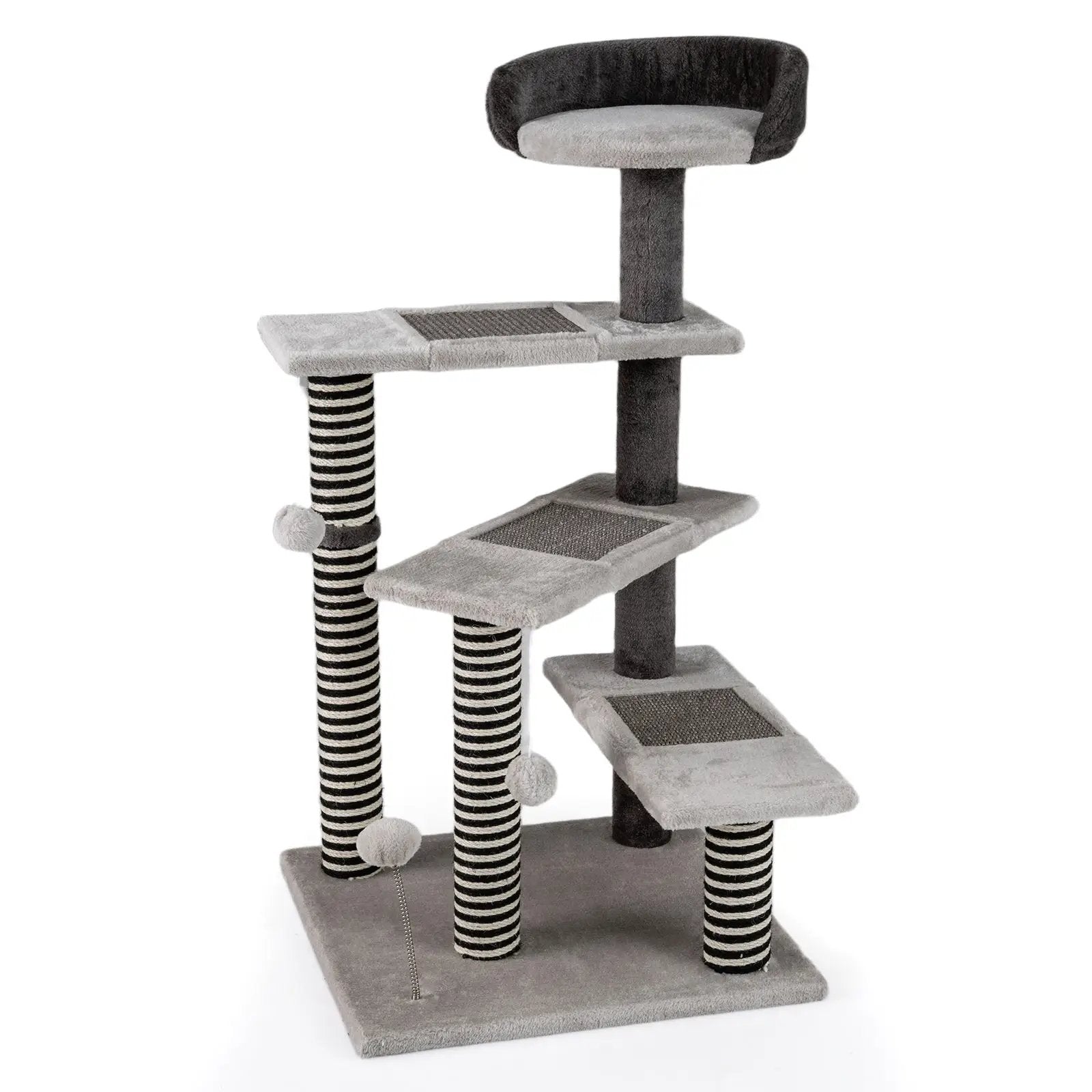 DirectDeals 93 cm tall cat tree with gray plush platforms and striped rope posts