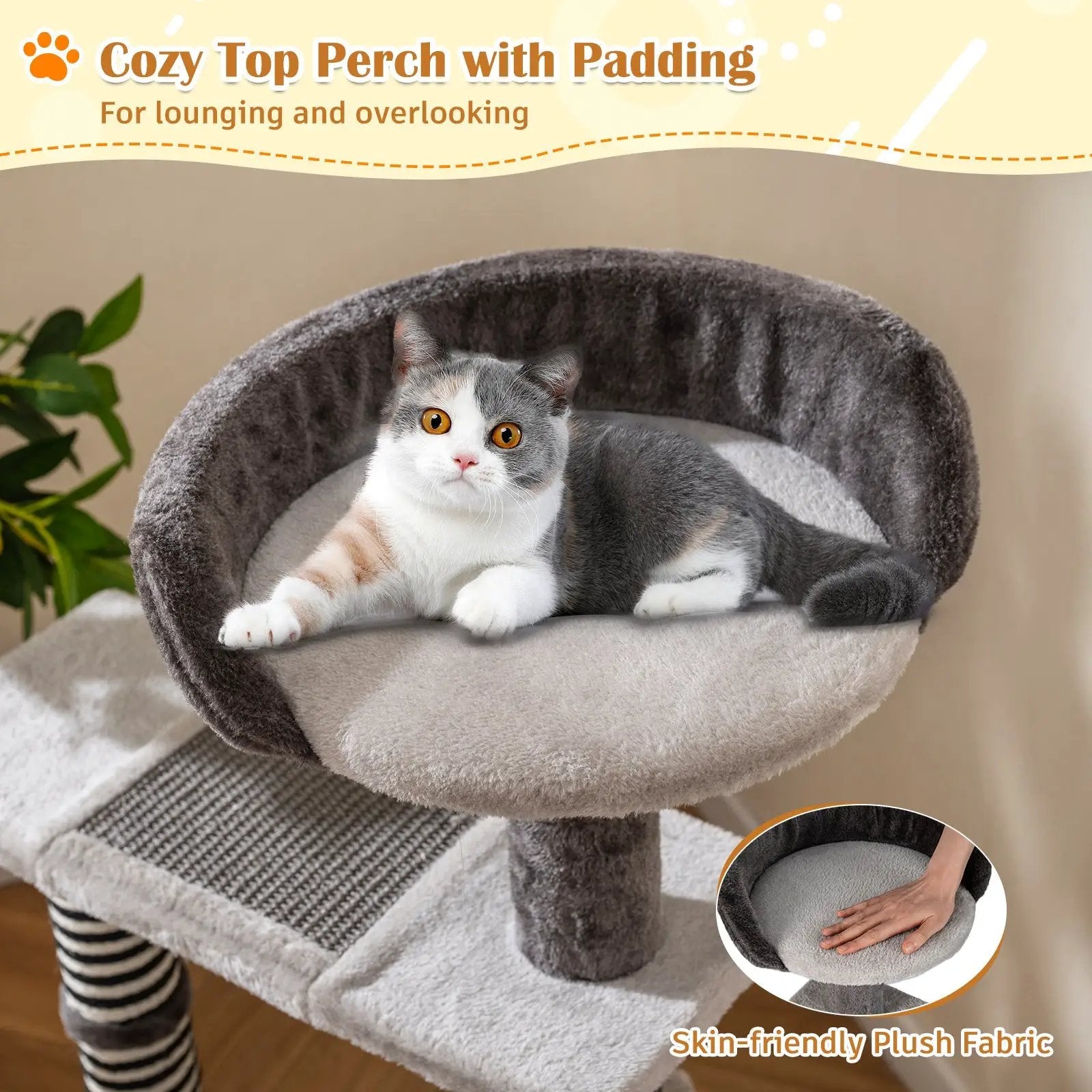 Cat Tree Kitten Tower by DirectDeals in gray plush fabric with sisal and jute scratching posts