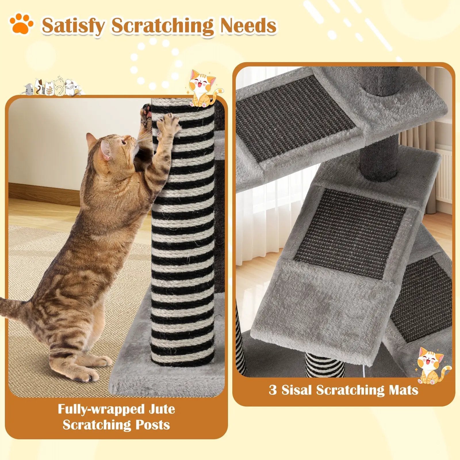 DirectDeals 93 cm tall gray cat tree with sisal and jute scratching posts