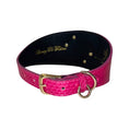 Load image into Gallery viewer, Fuchsia snake wide style collar with 3 Swarovski crystal rivets, gold buckle and ring by Allysa Payne Beverly Hills
