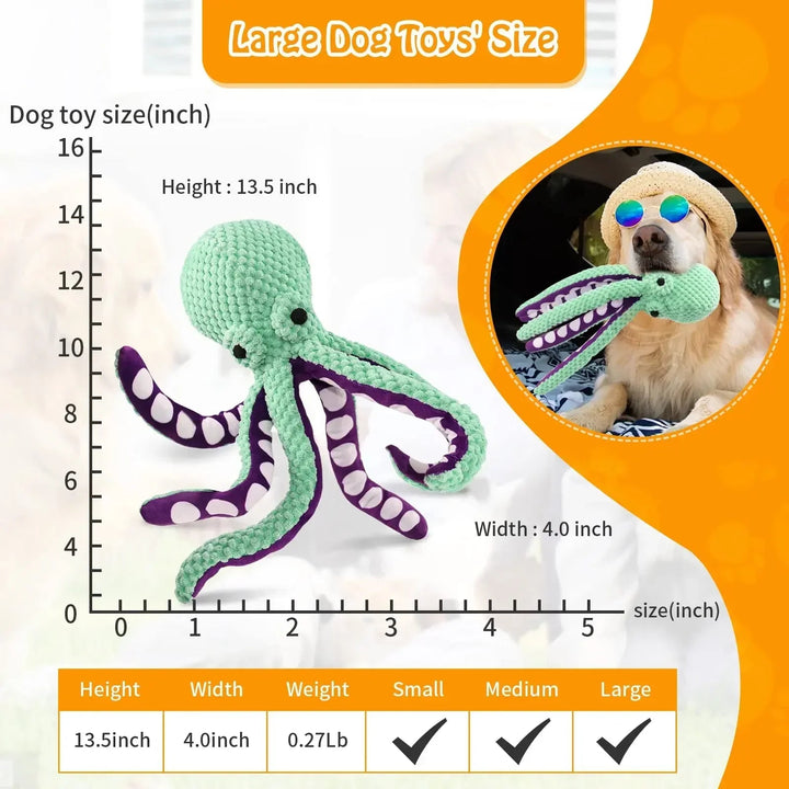 Large Plush Octopus Squeaky Dog Toy – 13.5 in – photo 5