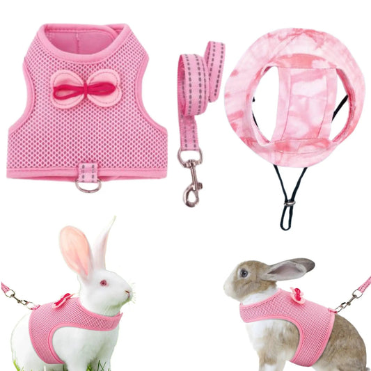 Cute Bunny Harness Leash with Hats for Pet Rabbit Rabbit Harness Bunny Leash for Walking with Hat Rabbit Leash Clothes Bunny Accessories for Rabbits Cat Kitten Puppy Rabbit Accessories (Pink M) - from For Animals, With Love