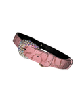 Charger l'image dans la visionneuse de la galerie, Soft pink embossed croc Italian leather pet collar with multicolor crystal rhinestones and gold hardware
