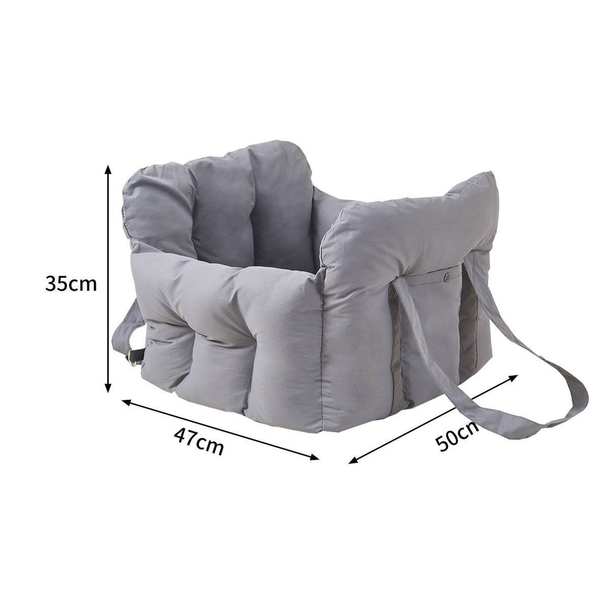 Gray padded pet seat bed dimension image