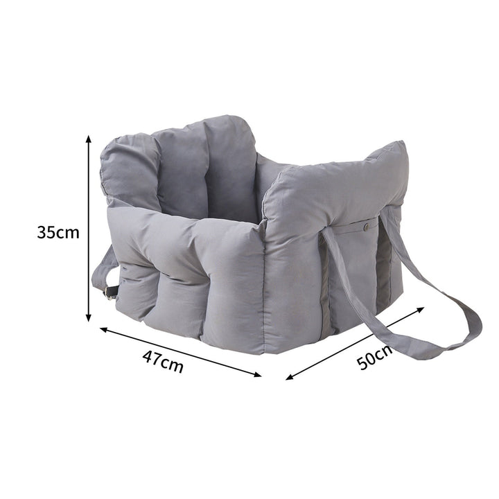 Gray padded pet seat bed dimension image
