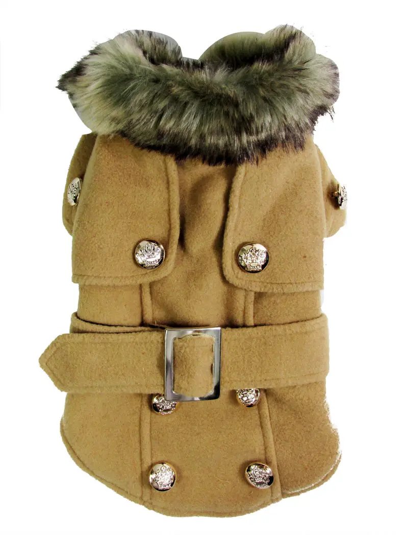 Dog clothes warm cotton pet clothing - luxury warm coat for dogs with fur collar, ideal for colder seasons and special occasions.