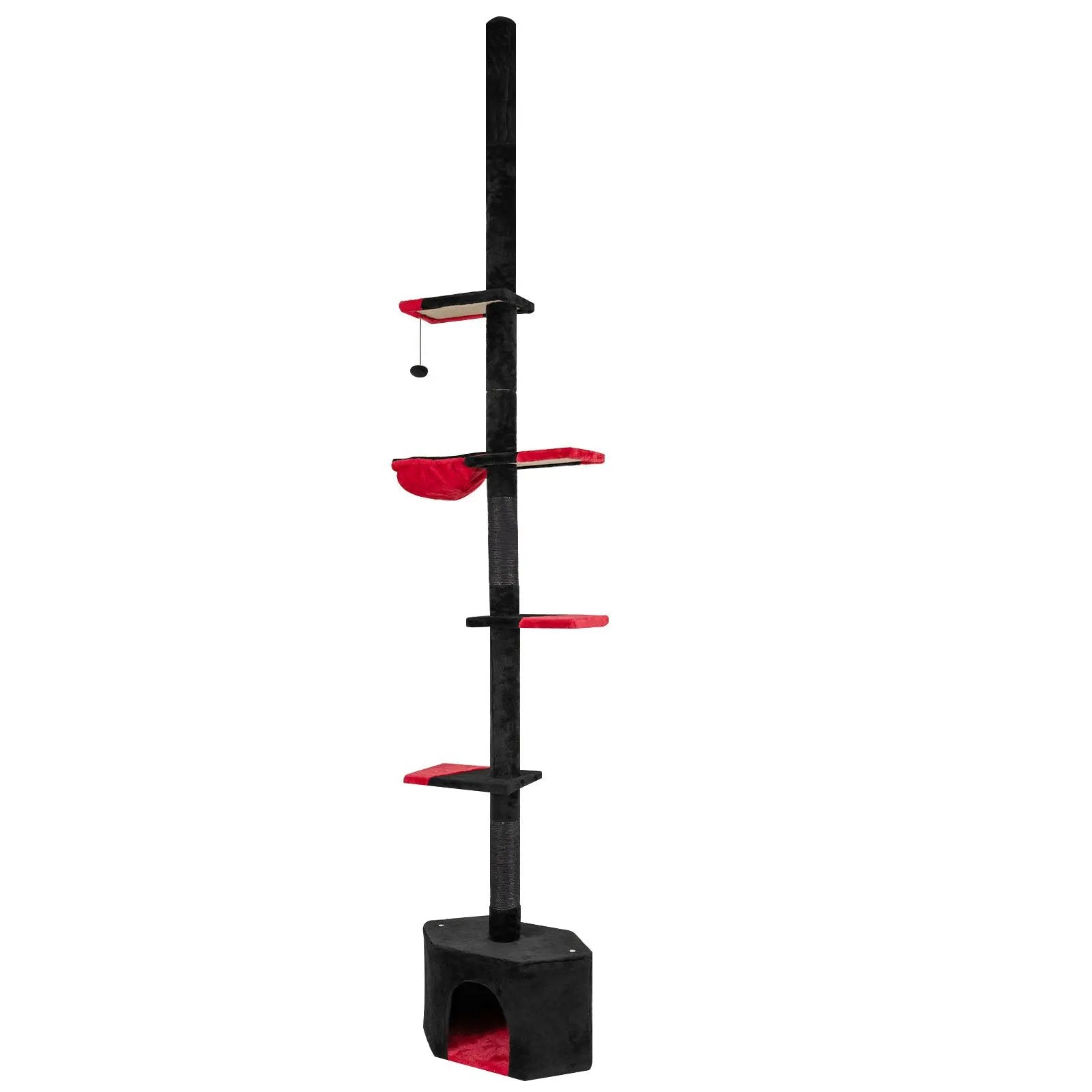 Floor-to-Ceiling Gothic Cat Tree, 97-118 in, 5-tier with condo, black with red accents, DirectDeals
