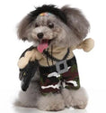 Gallery viewerに画像を読み込む, Pet Zen cosplay dog outfit with standing camouflage pants, beige top, black headband with rainbow bow, and toy gun prop
