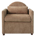 Load image into Gallery viewer, Coffee brown textured fabric accent chair with rounded arms and wooden legs
