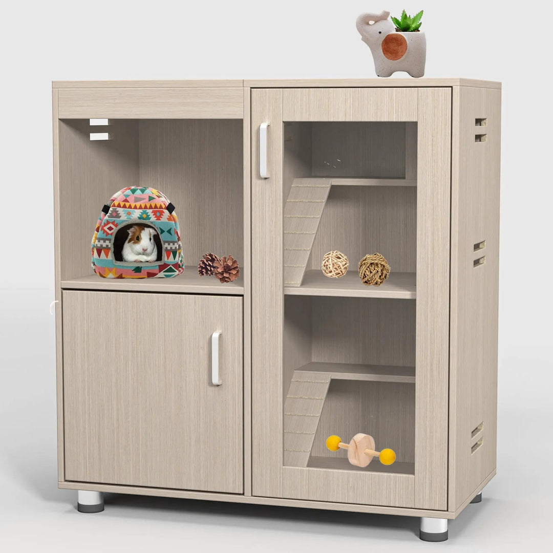 Living World Four Tier Wood Guinea Pig Cage XL With Storage Cabinet by V.I.P Digital Presence