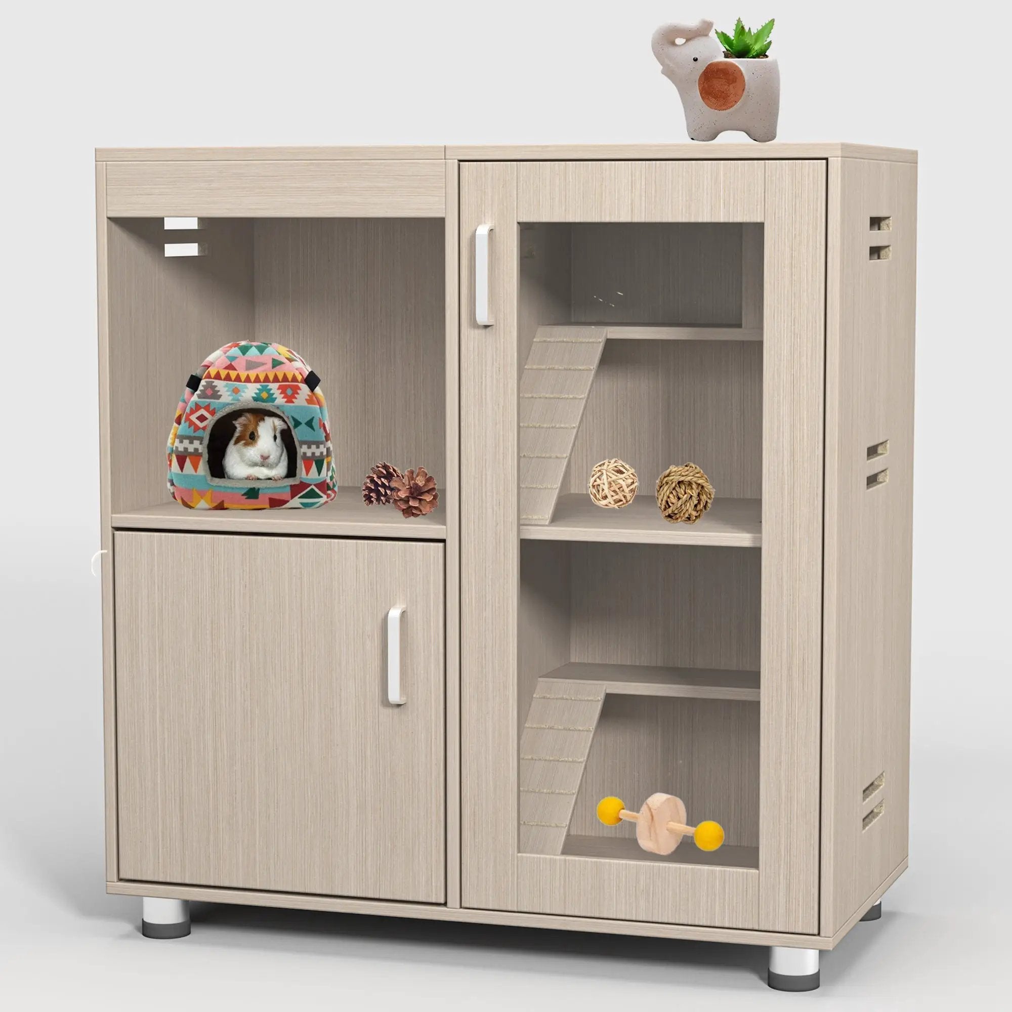 Living World Four Tier Wood Guinea Pig Cage XL With Storage Cabinet by V.I.P Digital Presence